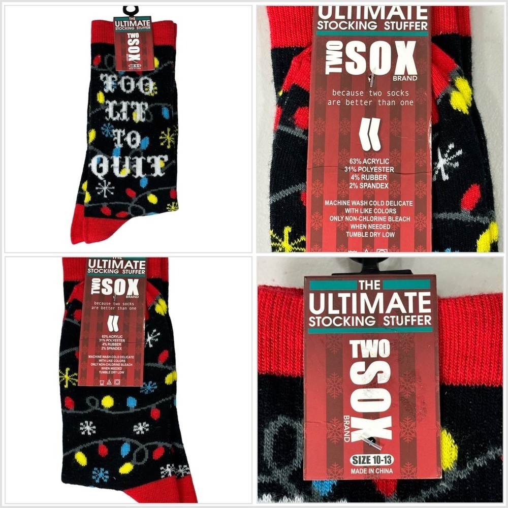 Holiday Adult Unisex Too Lit to Quit Crew Socks Fun Pattern Black Multi Colored